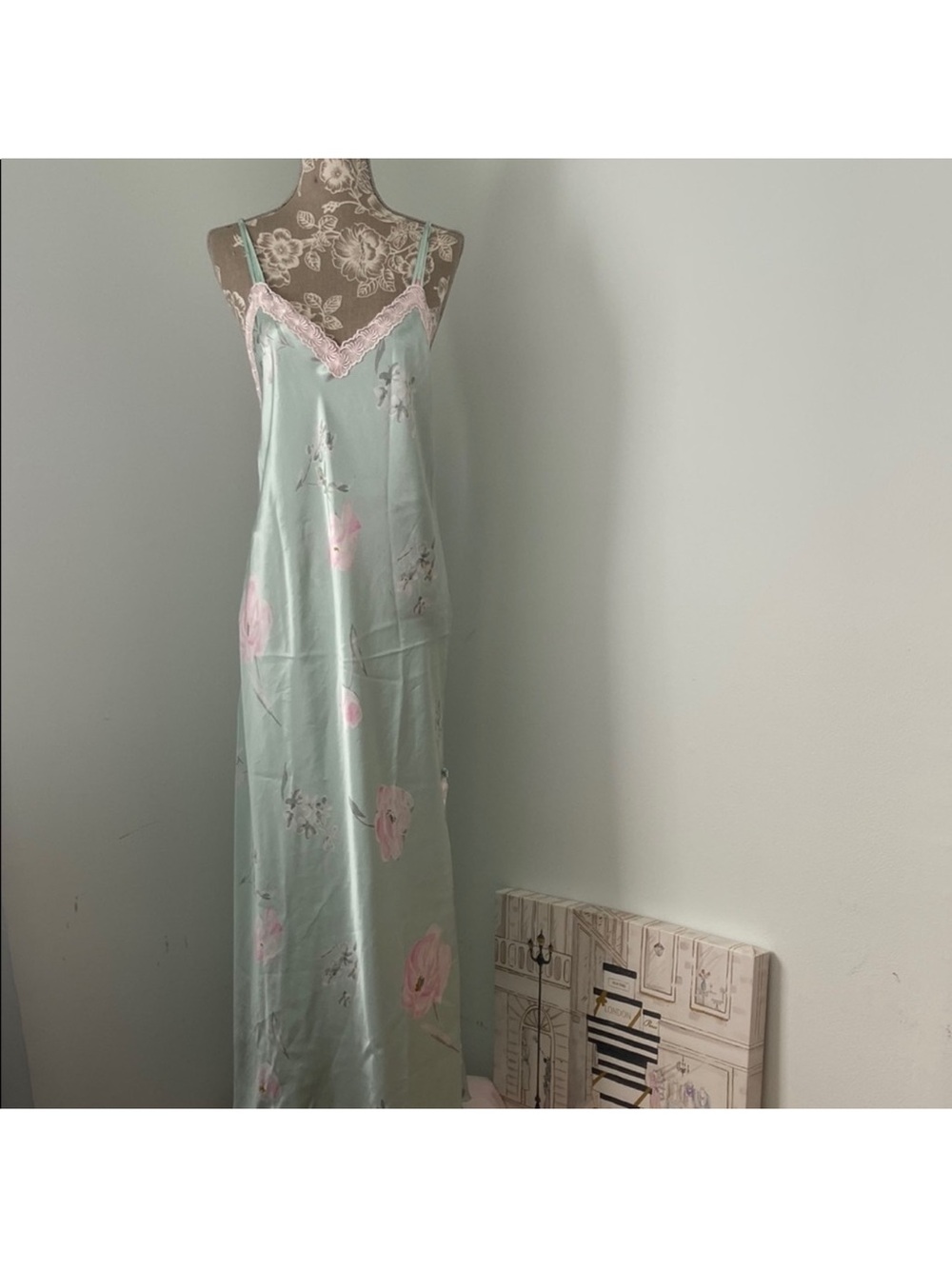 Dior Vintage Slip Dress Chemise Satin Floral Lace Pastels - Picture 2 of 9